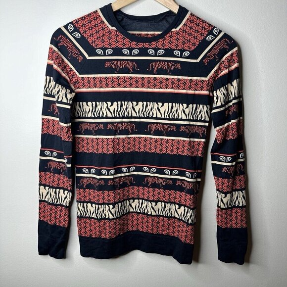 Sweaty Betty Tigers Eye Crew Neck Jacquard Base Layer Ski Top Black Red Small - Picture 1 of 9